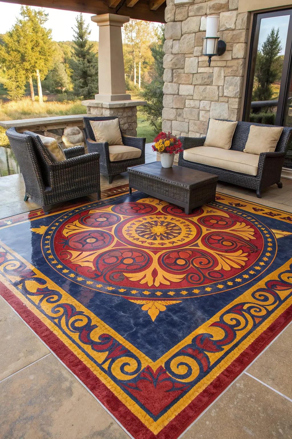 Transform your patio into a masterpiece with bold epoxy flooring that fuses luxury and craftsmanship.