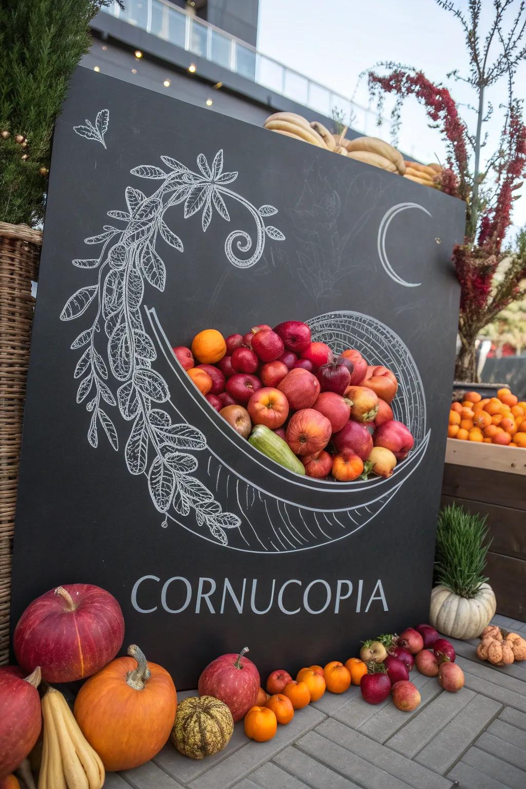 Celebrate fall with a charming chalkboard cornucopia that brings timeless elegance to your space.