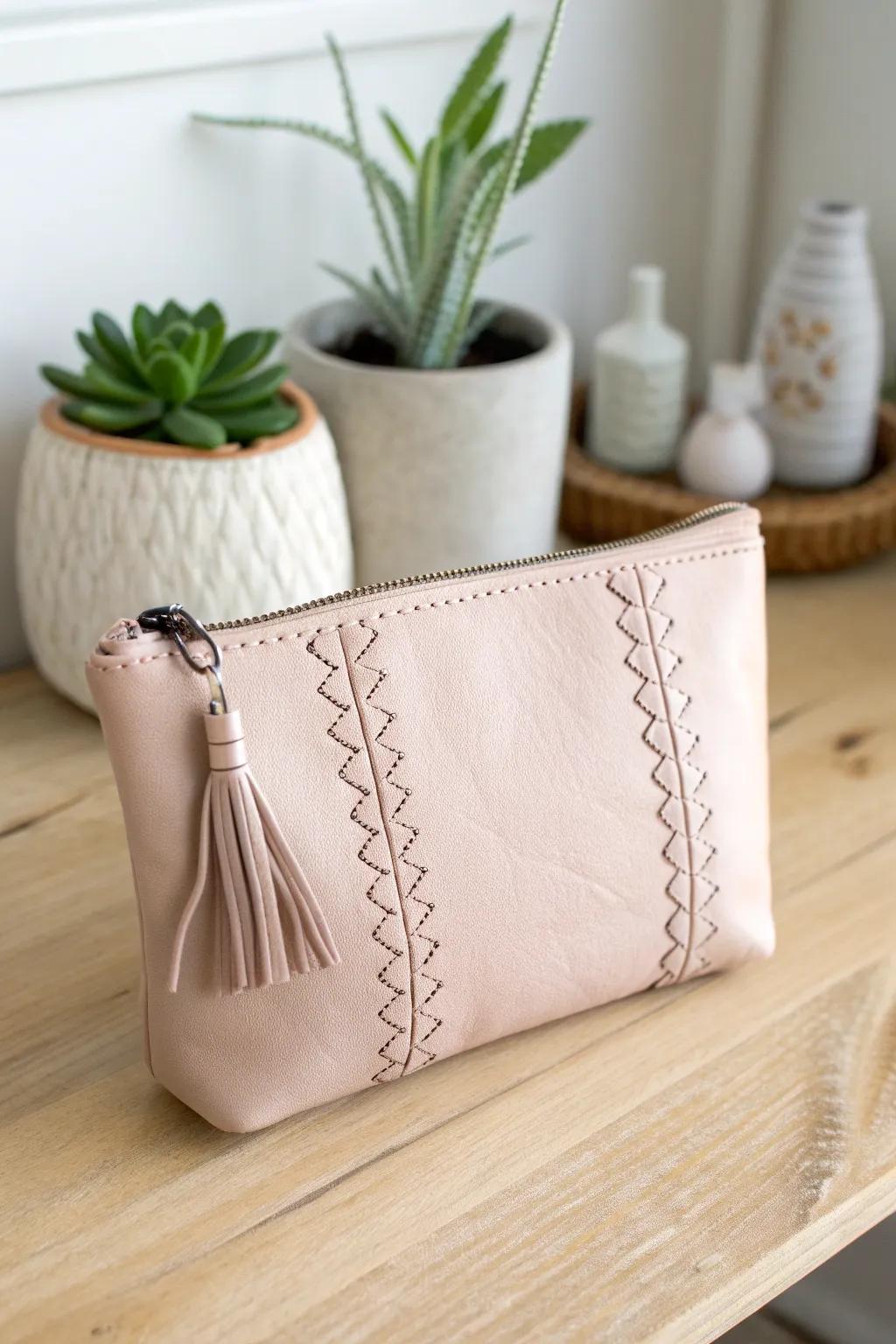 Elevate your organization game with this chic, handcrafted faux leather pouch.