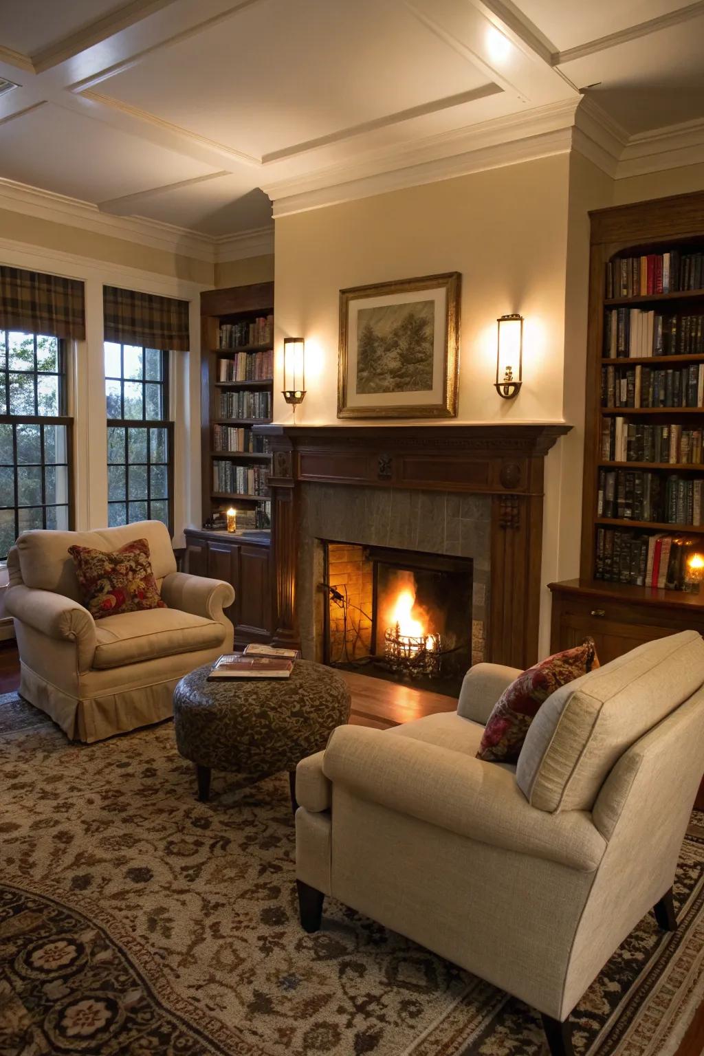 Cozy seating makes your fireplace the perfect gathering spot.