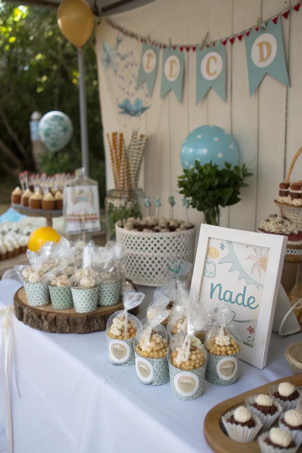 Personalized elements add a special touch to the sweet table.