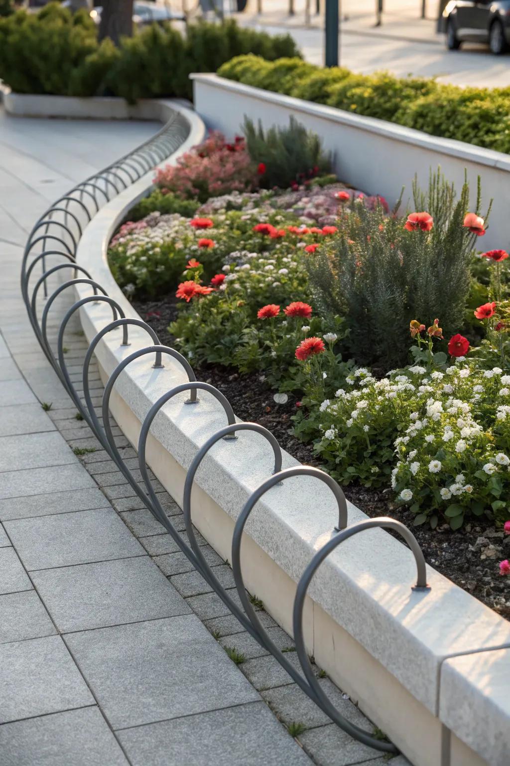 Embrace the art of curves—transform your garden with elegant wavy metal edging for a dynamic floral display.
