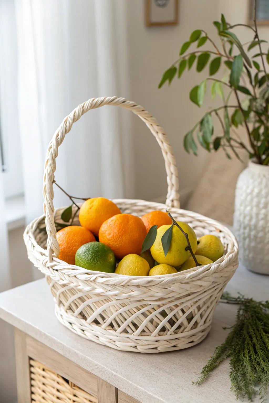 Citrus Burst: Embrace the freshness of sunny afternoons with a vibrant basket of oranges, lemons, and limes.