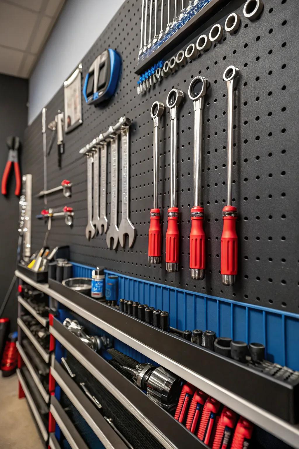 Master Your Garage: Elevate Your Vehicle Care with a Perfectly Organized Slatwall.