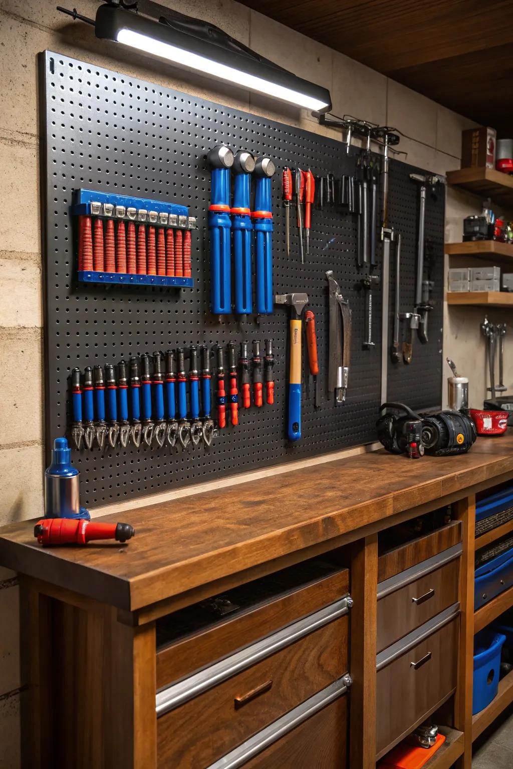 Transform your workspace with a pegboard tool organizer—where craftsmanship meets convenience.