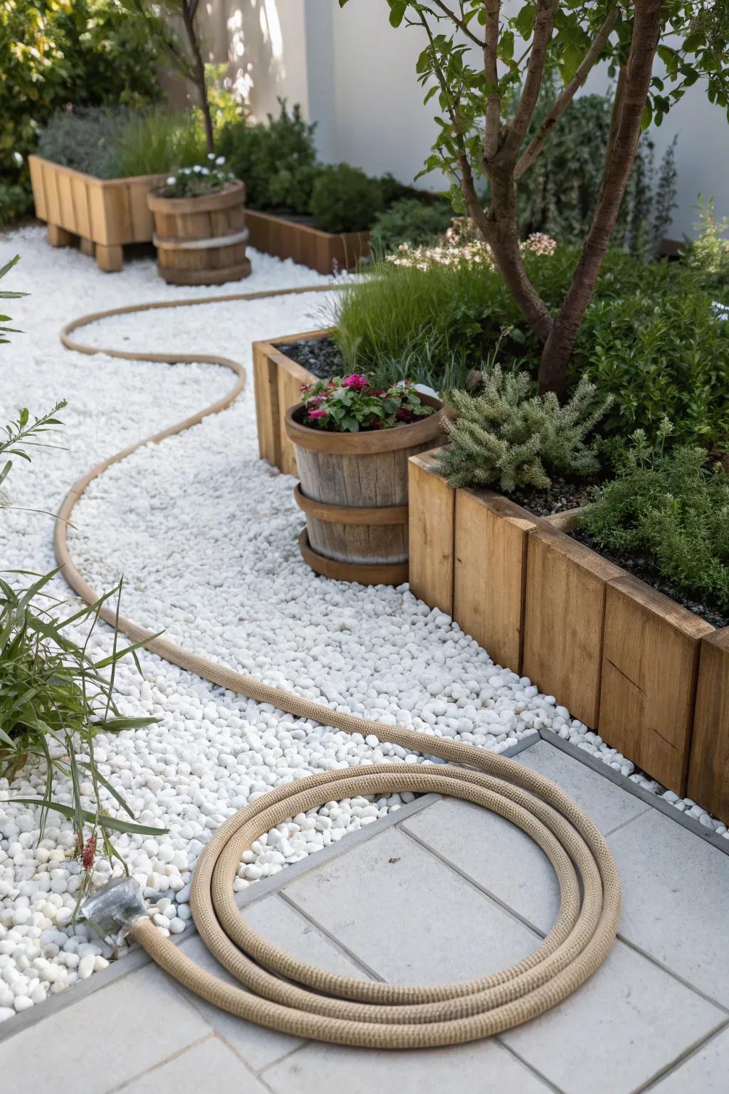 Effortlessly Chic: Embrace the simplicity and elegance of a soaker hose layout for your garden. 🌿 #GardenCraftsmanship #MinimalistBeauty