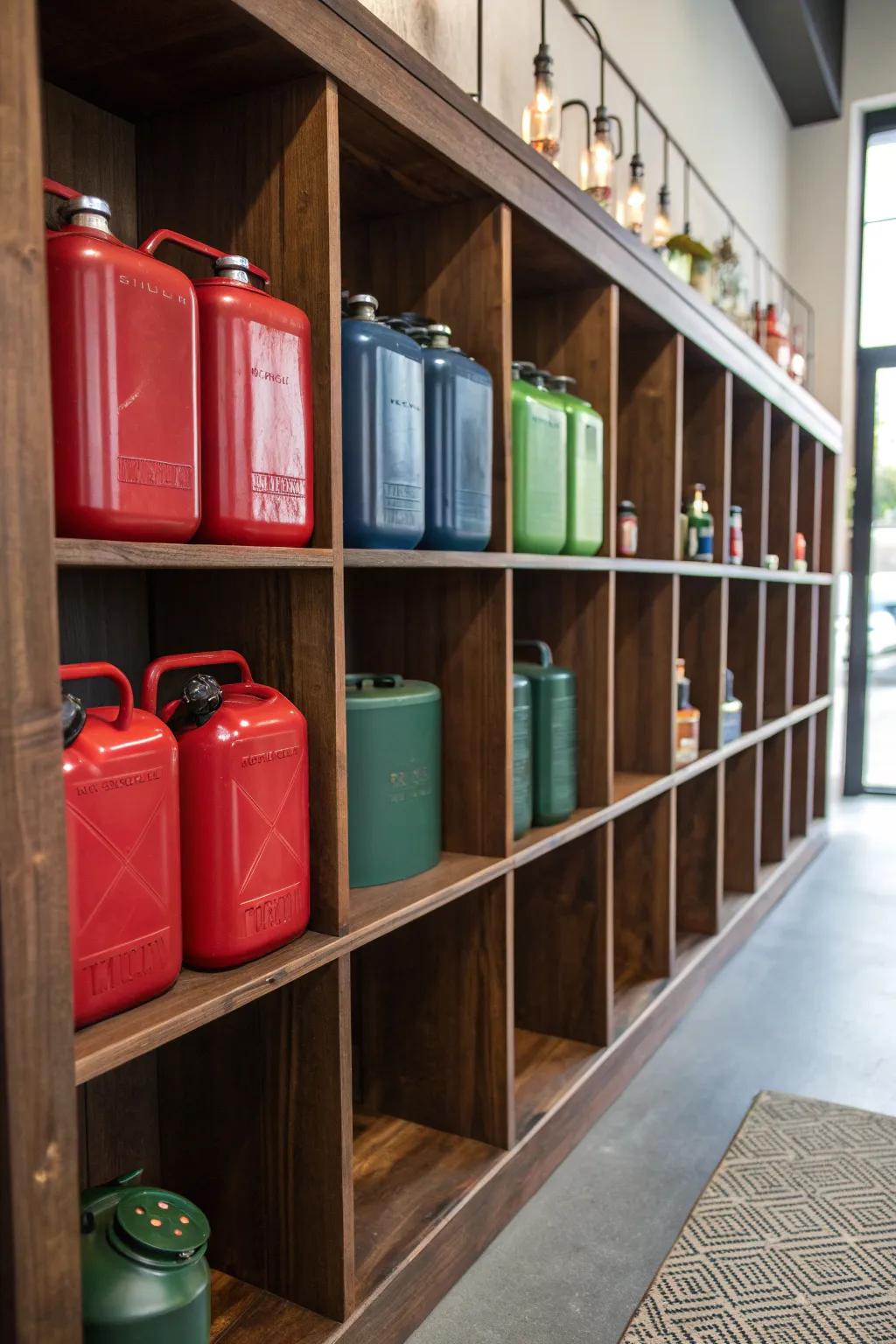 Elevate your storage game with handcrafted shelving units tailored for gas cans. Where functionality meets style.