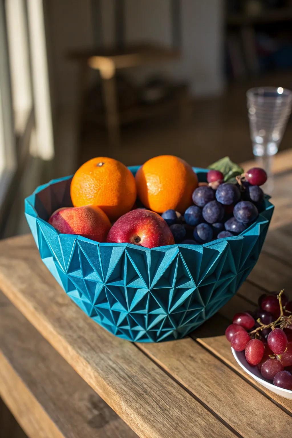 Elevate your home decor with the cutting-edge elegance of a 3D-printed geometric fruit bowl.