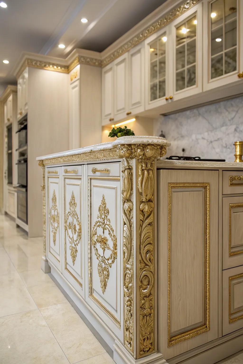 Ornate details enhancing the kitchen's sophistication.
