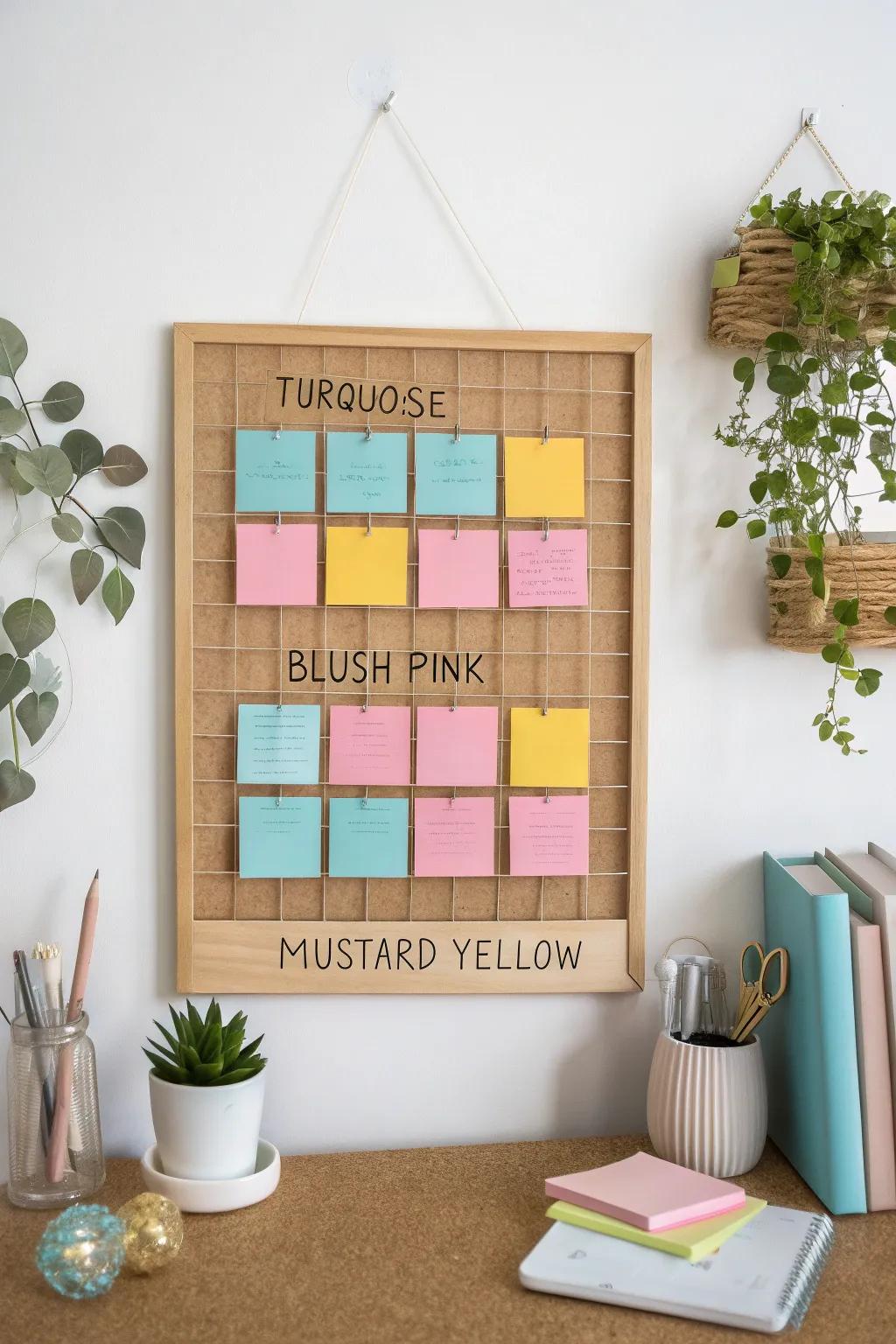Transform your goals into a vibrant masterpiece with color-coded sticky notes! ✨🌿 #GoalSetting #MinimalistStyle #BohoChic