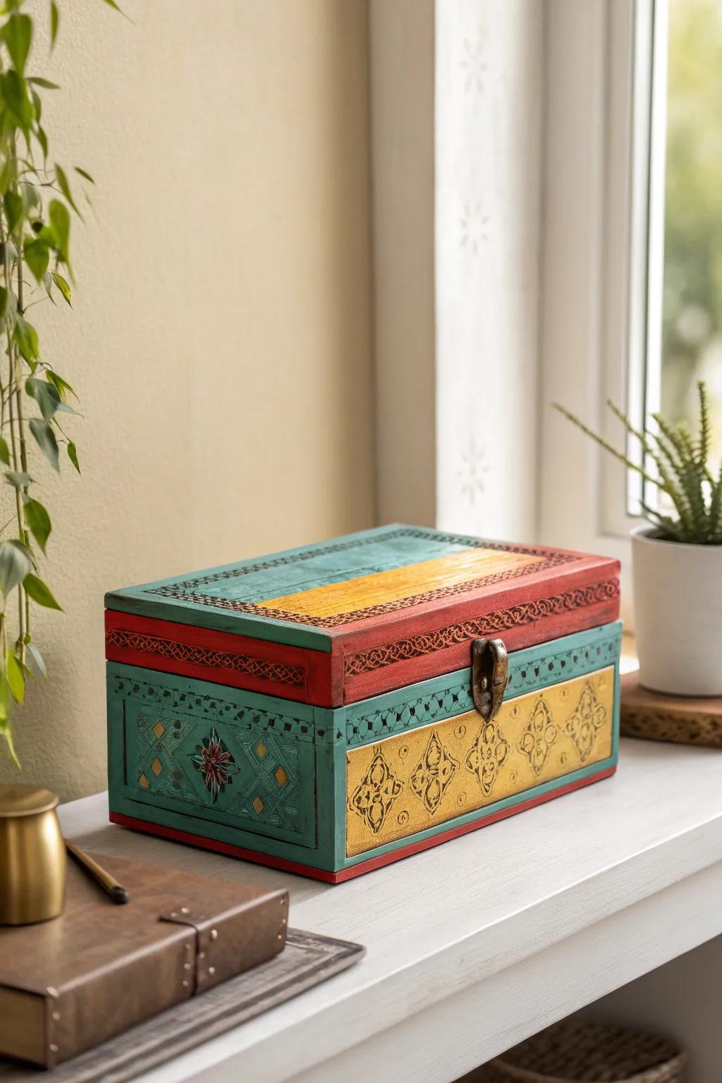 Add a splash of joy to your space with a bold, handcrafted god box, where vibrant colors meet minimalist design.