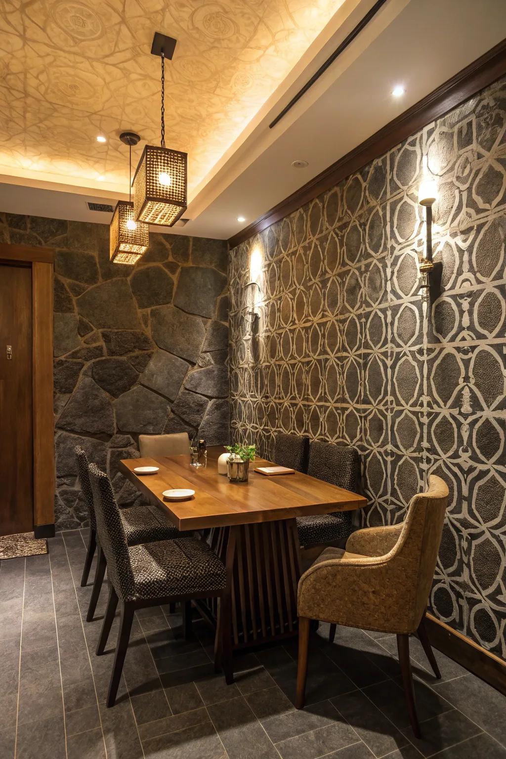 Walls with rich textures that amplify the Gothic charm.