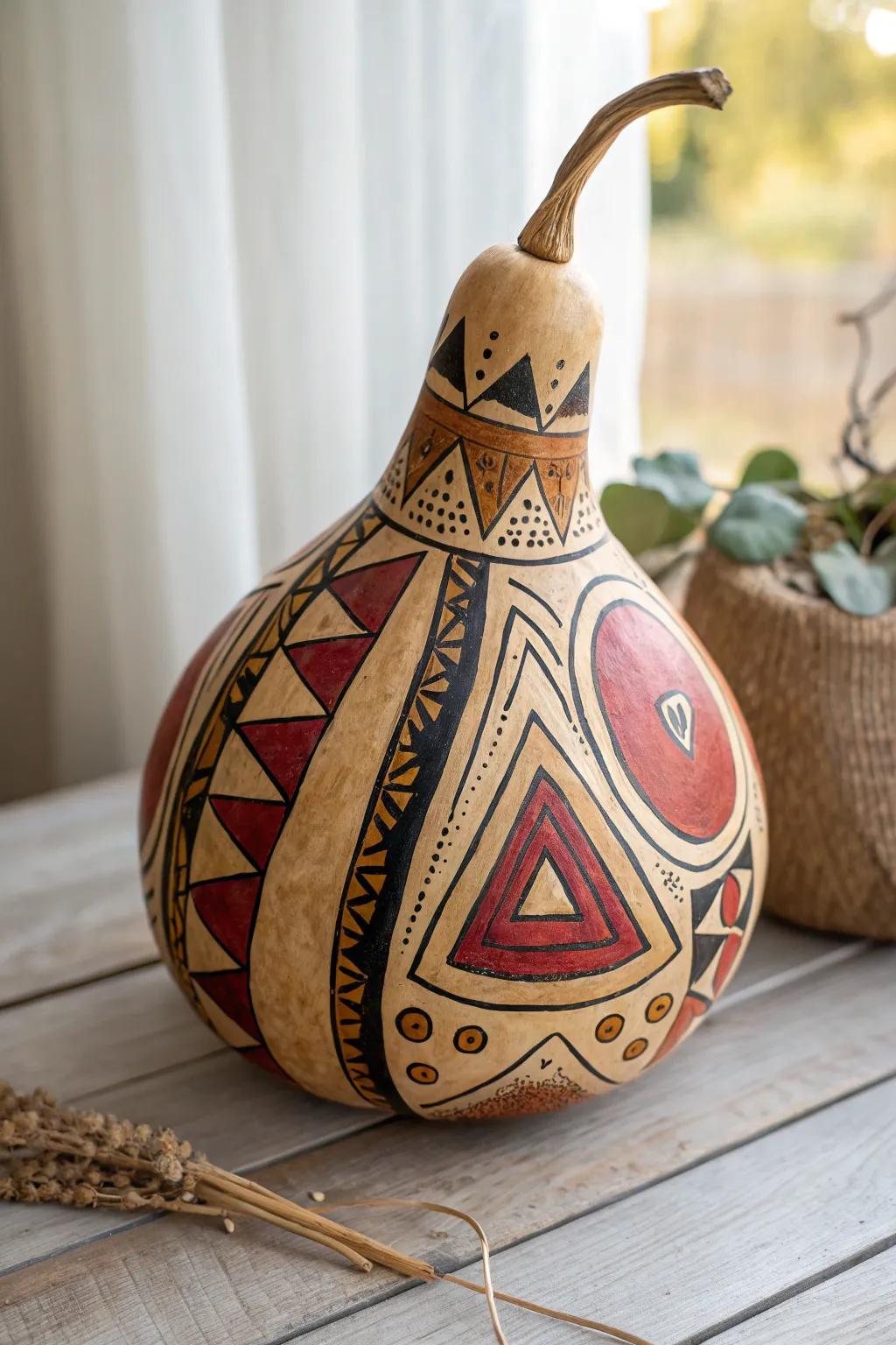 Unleash your creativity with bold abstract patterns on a gourd—where art meets nature.