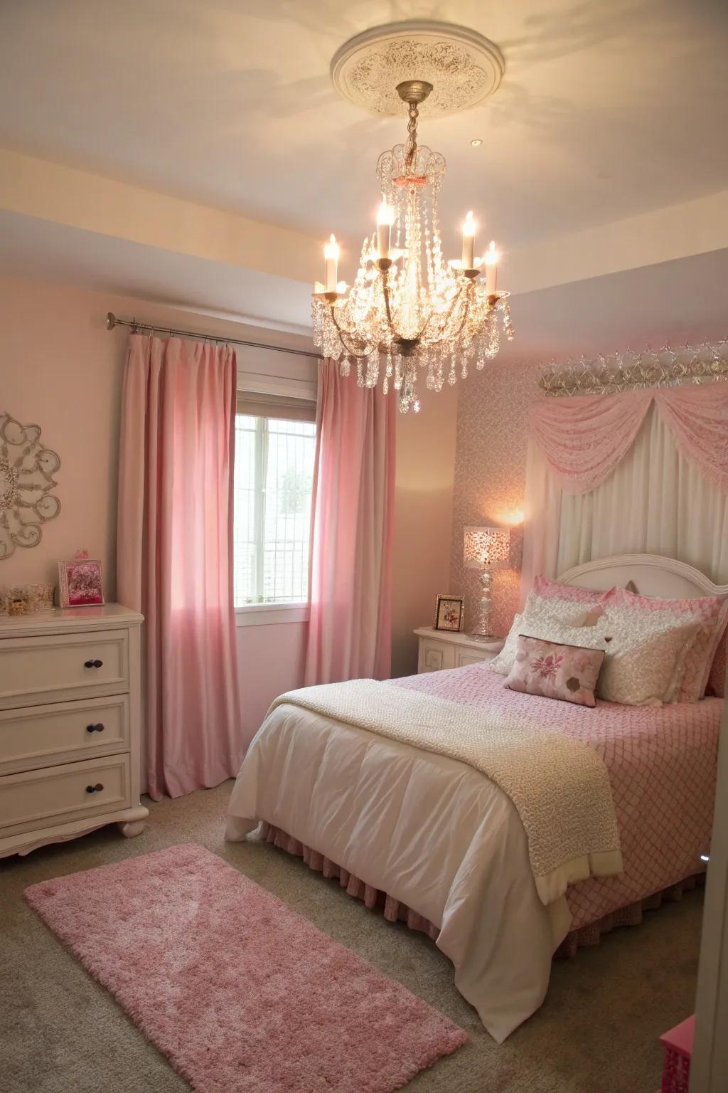 Elegant lighting enhances the room's ambiance.