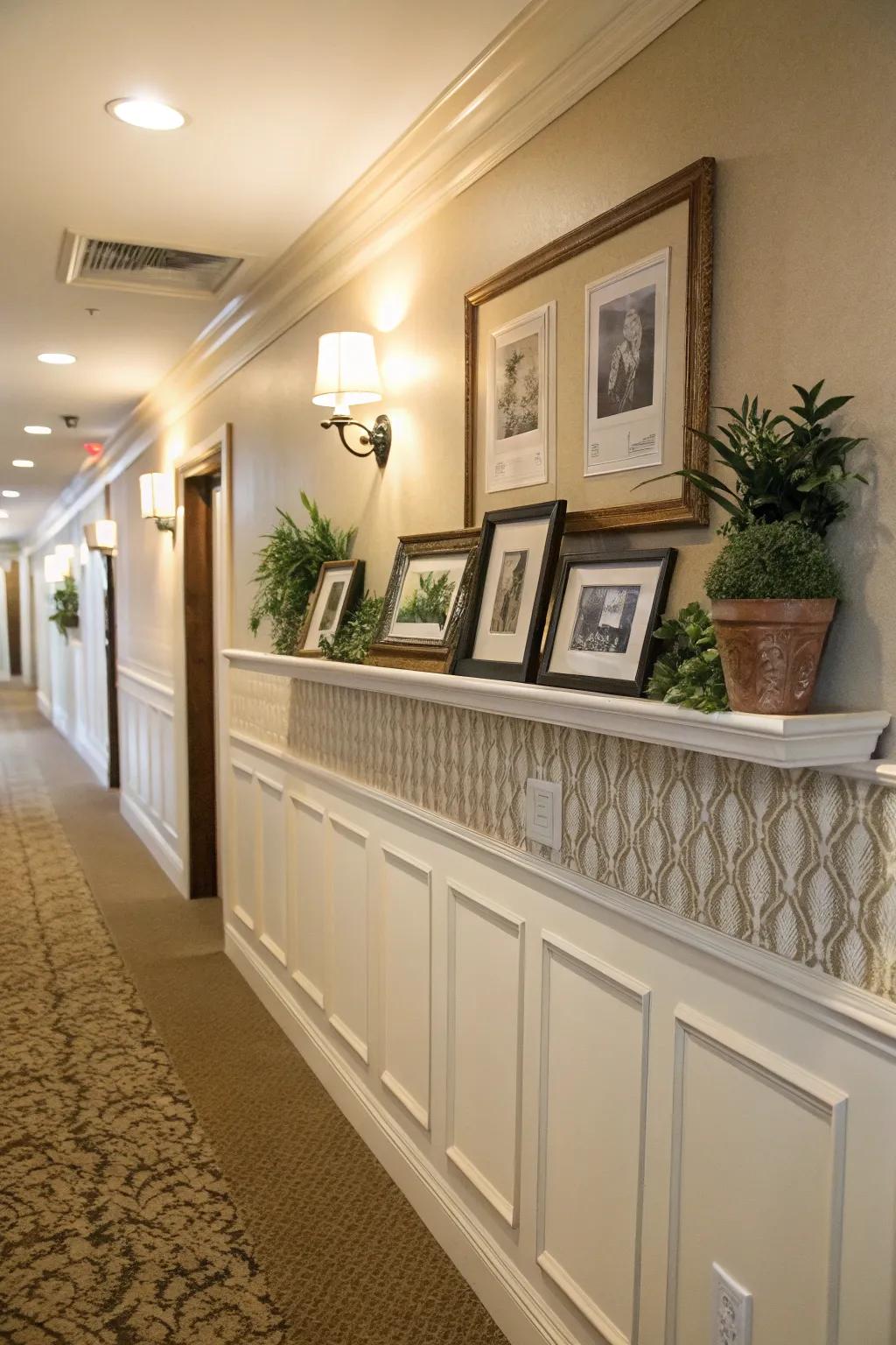 Decorative ledges provide both style and functionality.