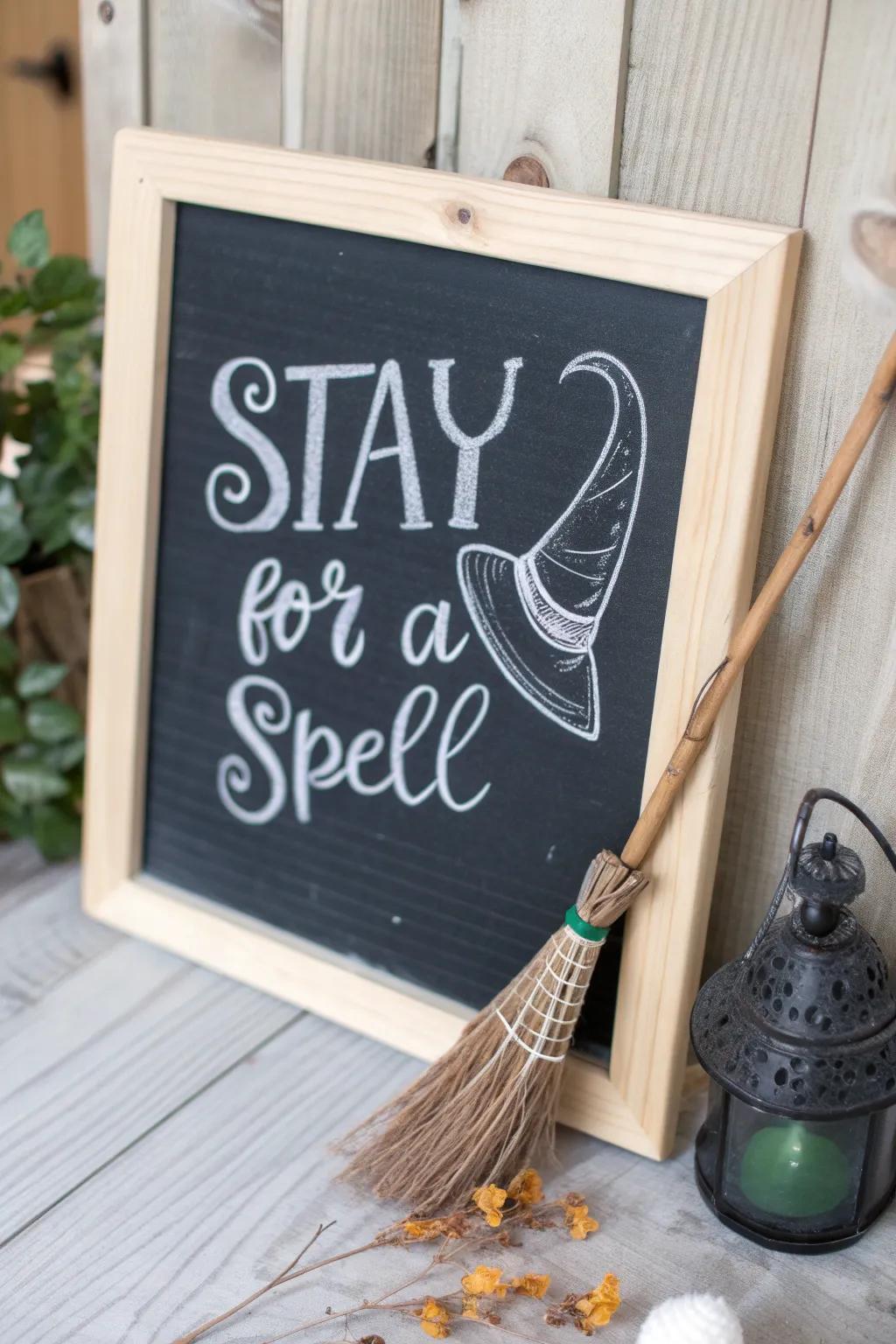 Welcome guests with a touch of magic and minimalist elegance. ✨ #WitchyWelcome #ChalkboardArt