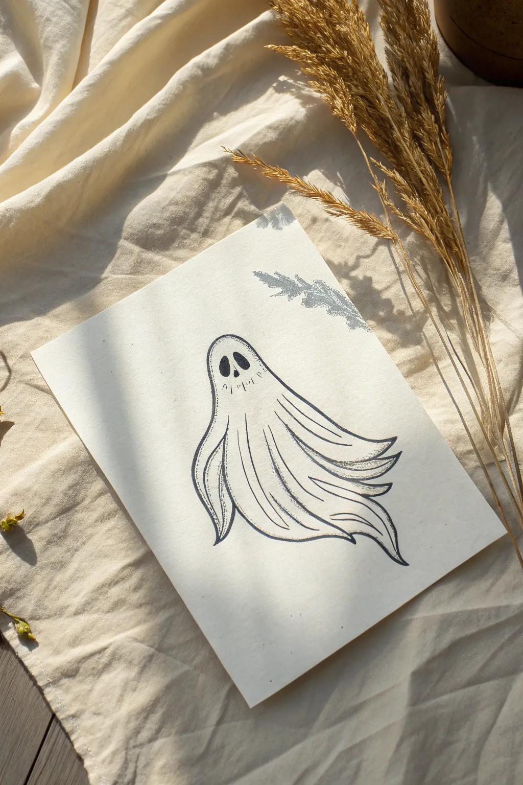 Embrace the ethereal with this minimalist ghost drawing, perfect for a touch of Halloween elegance.