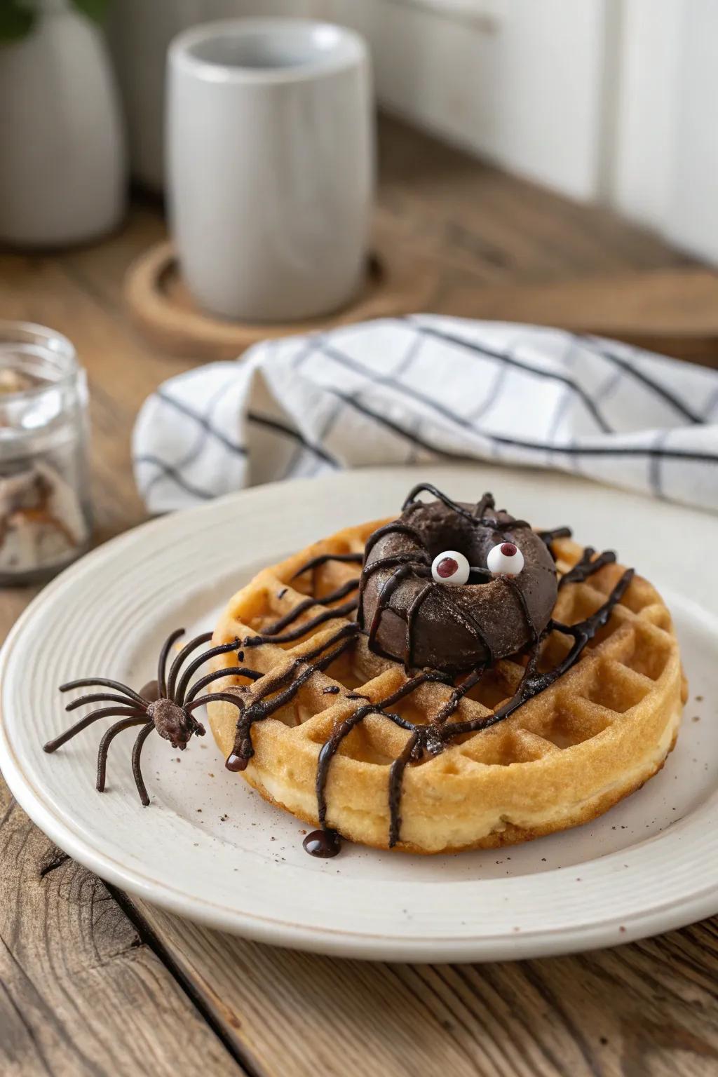 Elevate your Halloween breakfast with these enchanting Spider Web Waffles, where simplicity meets whimsical flair.