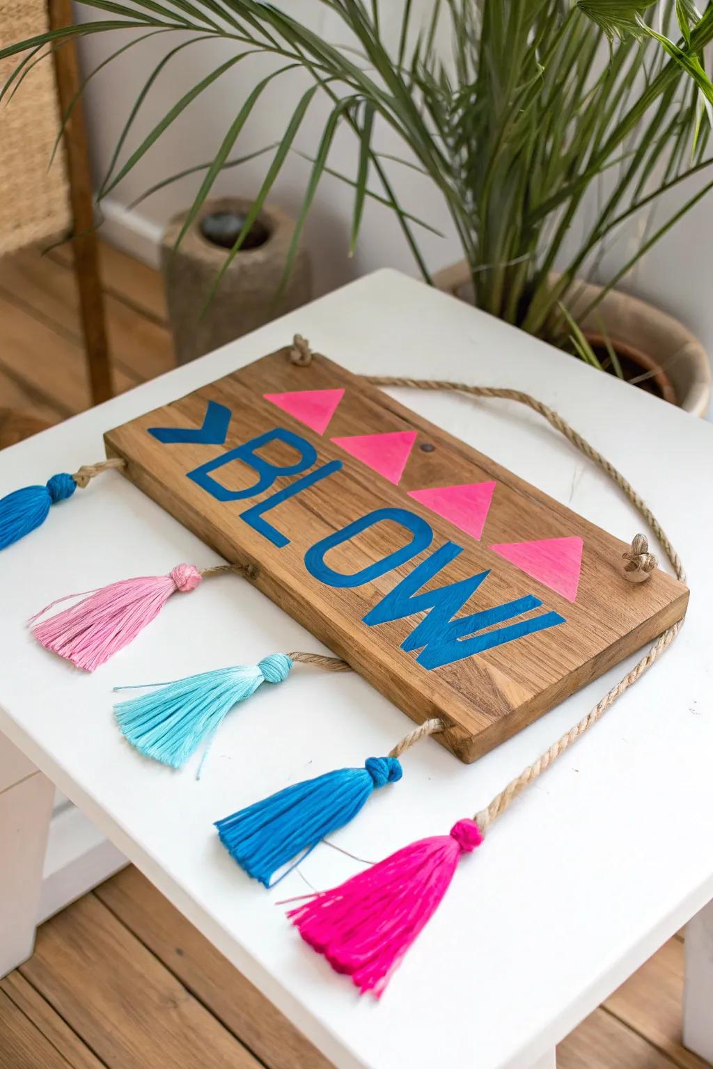 Make a statement with bold neon hues against natural wood for a chic, standout look.