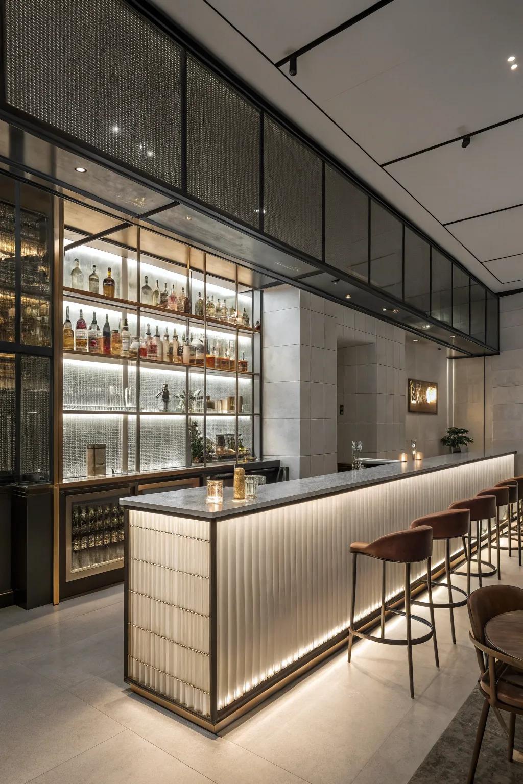 A contemporary minimalist bar for a modern whiskey enthusiast.