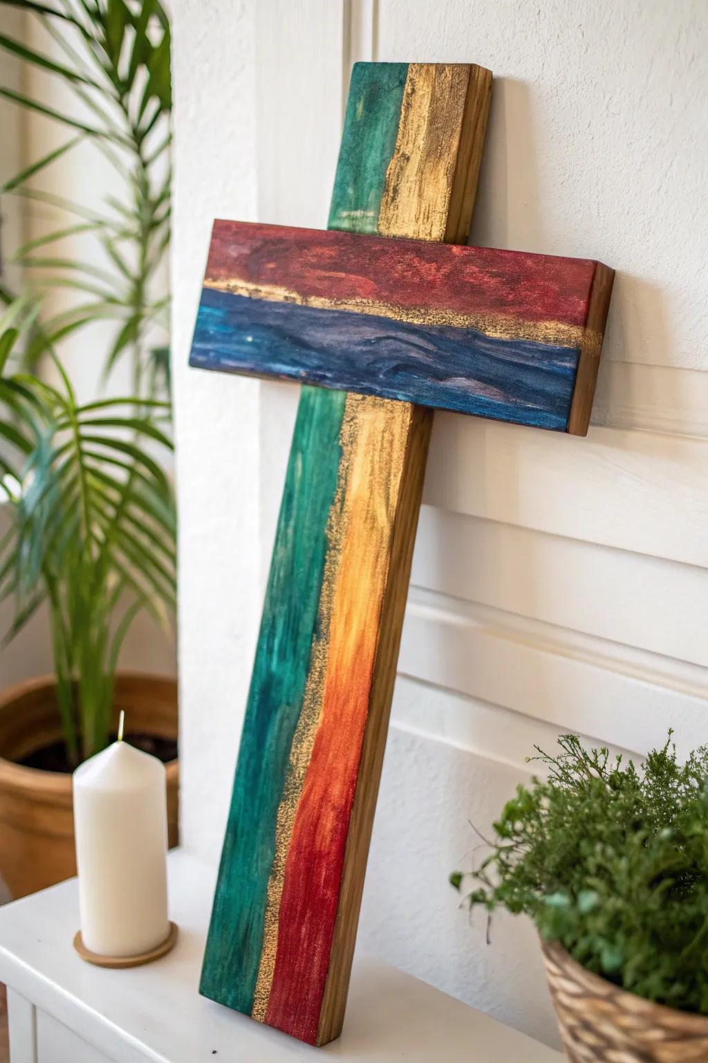 Discover the art of layering with watercolor for a cross that radiates vibrant elegance.