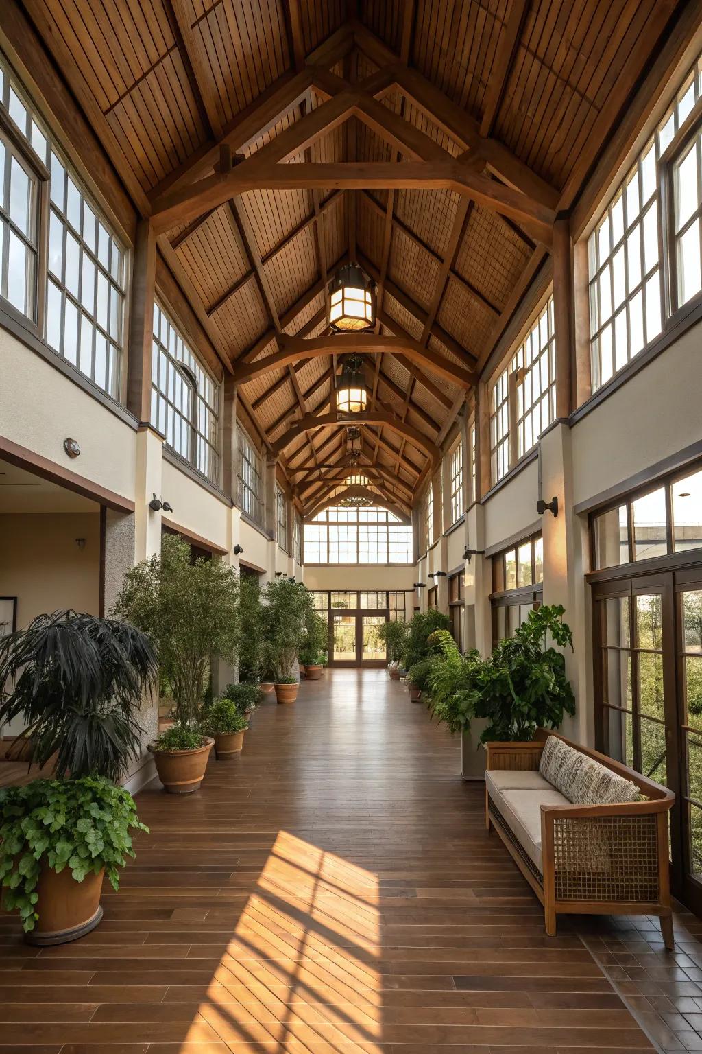 Wooden elements bring warmth and elegance to this stunning atrium.