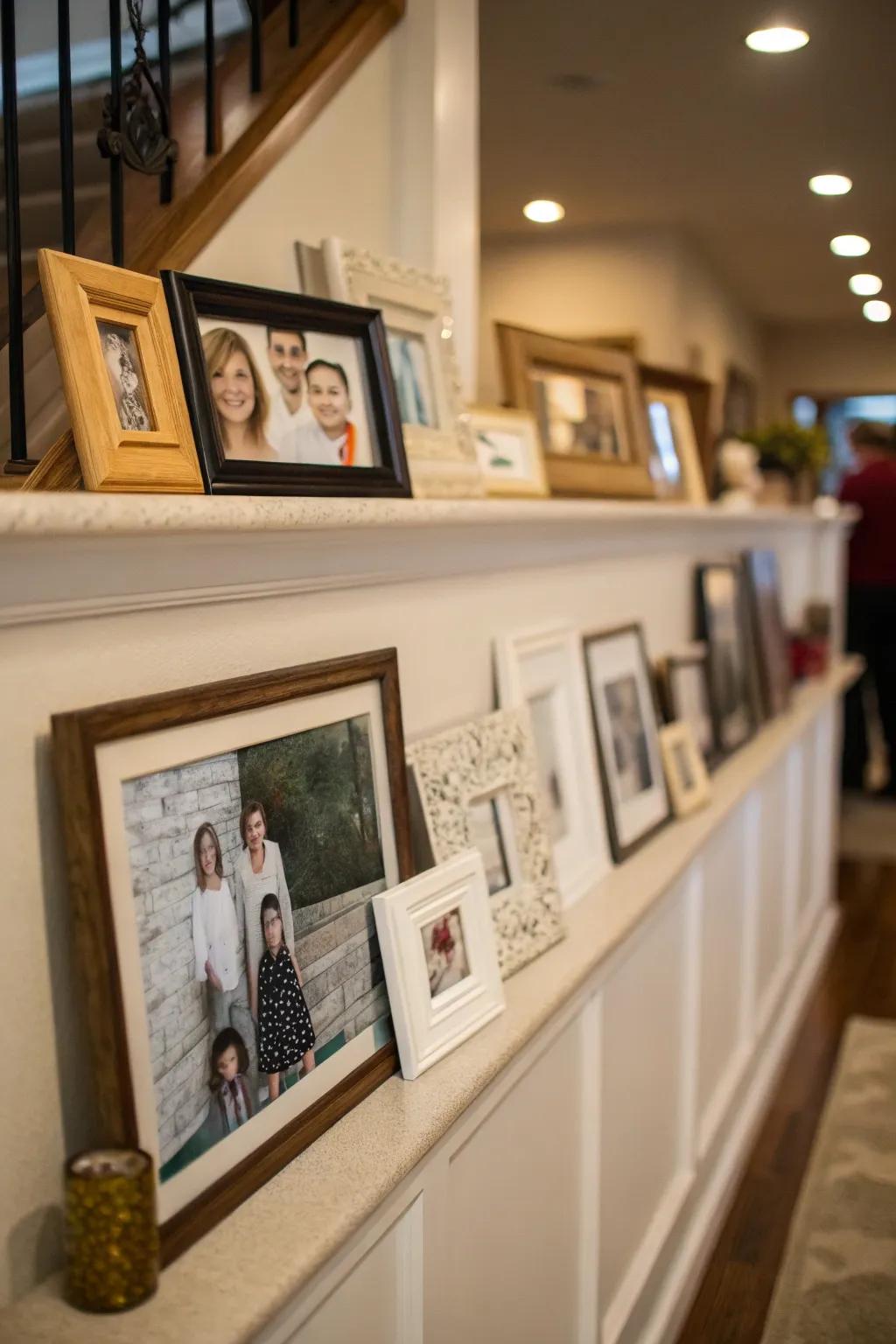 Make your ledge a personal gallery with photos and art.