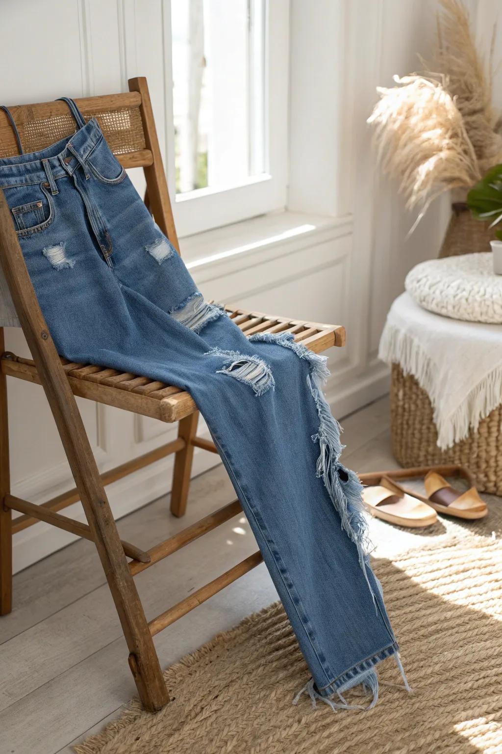 Transform your old denim into a chic statement with the art of distressing. Embrace the beauty in imperfection.