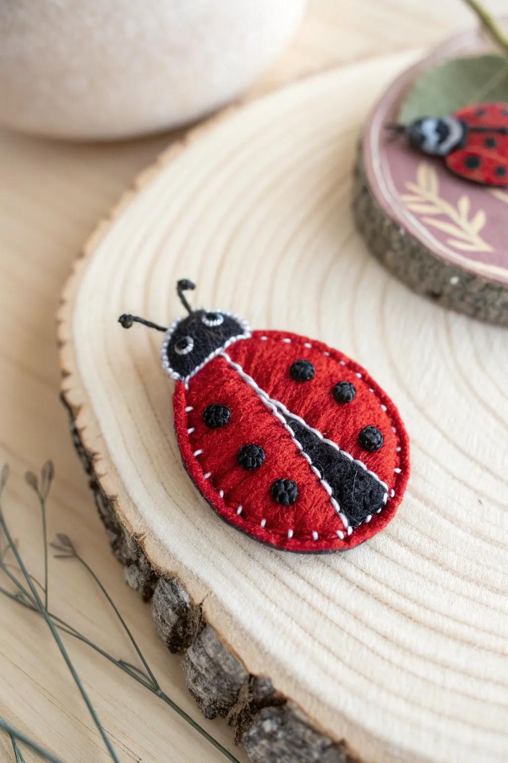 Embrace nature with a handcrafted ladybug brooch that combines simplicity, bold colors, and natural beauty!