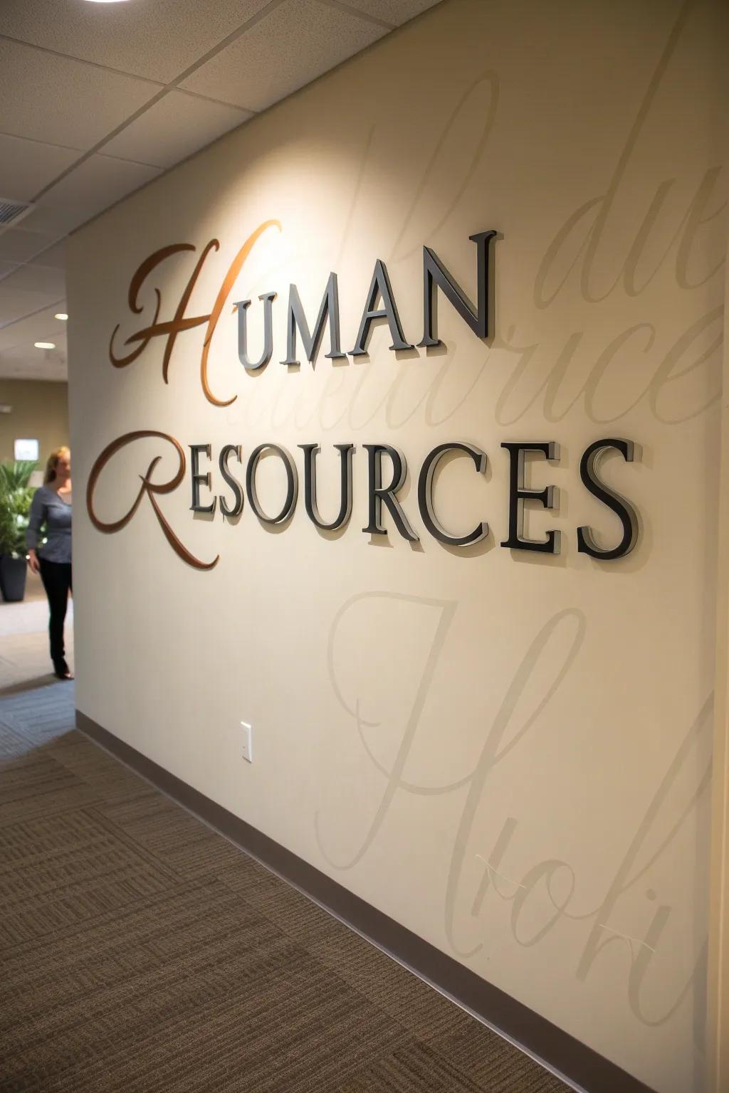 Typographical art adds a sophisticated touch to the office.