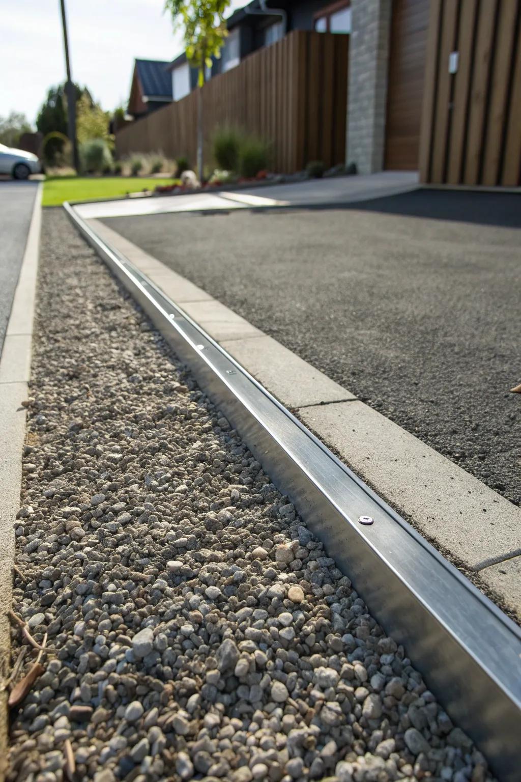 Elevate your driveway with sleek metal edging – where modern design meets craftsmanship.