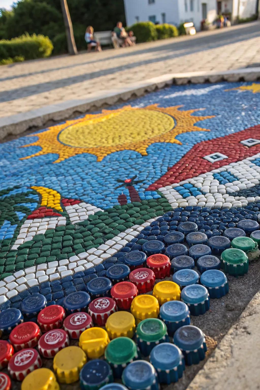 Transform bottle caps into stunning art—add a pop of color to your space!