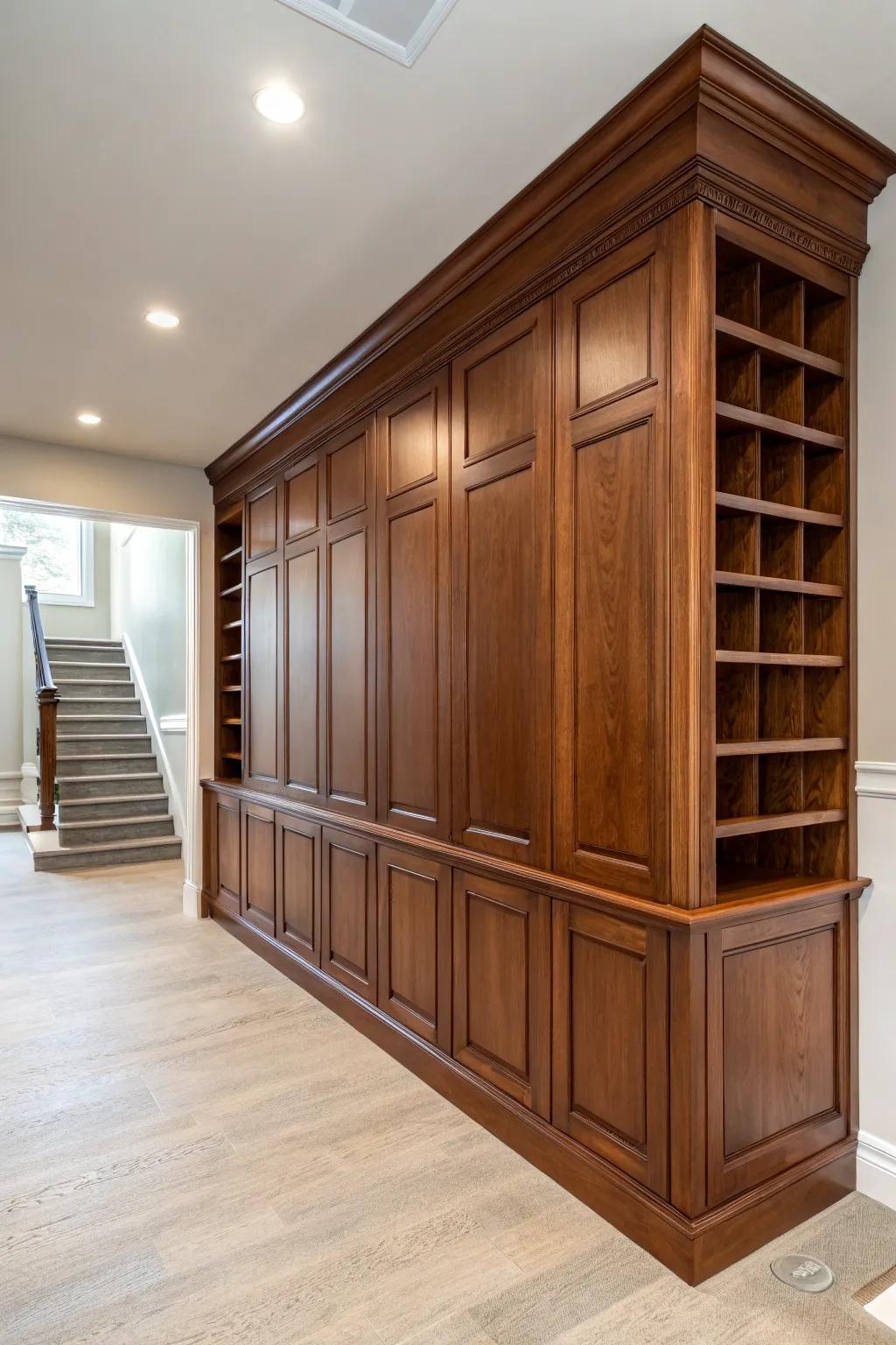 Transform your space with elegant vertical paneling that offers hidden storage and impeccable craftsmanship.