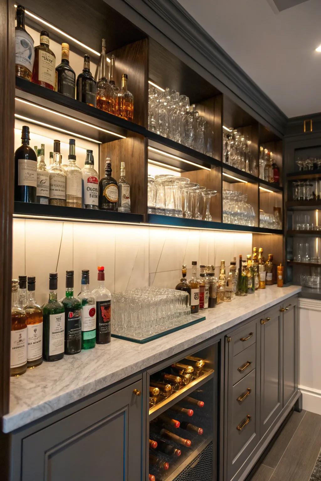 Open shelving displays your bar collection beautifully.