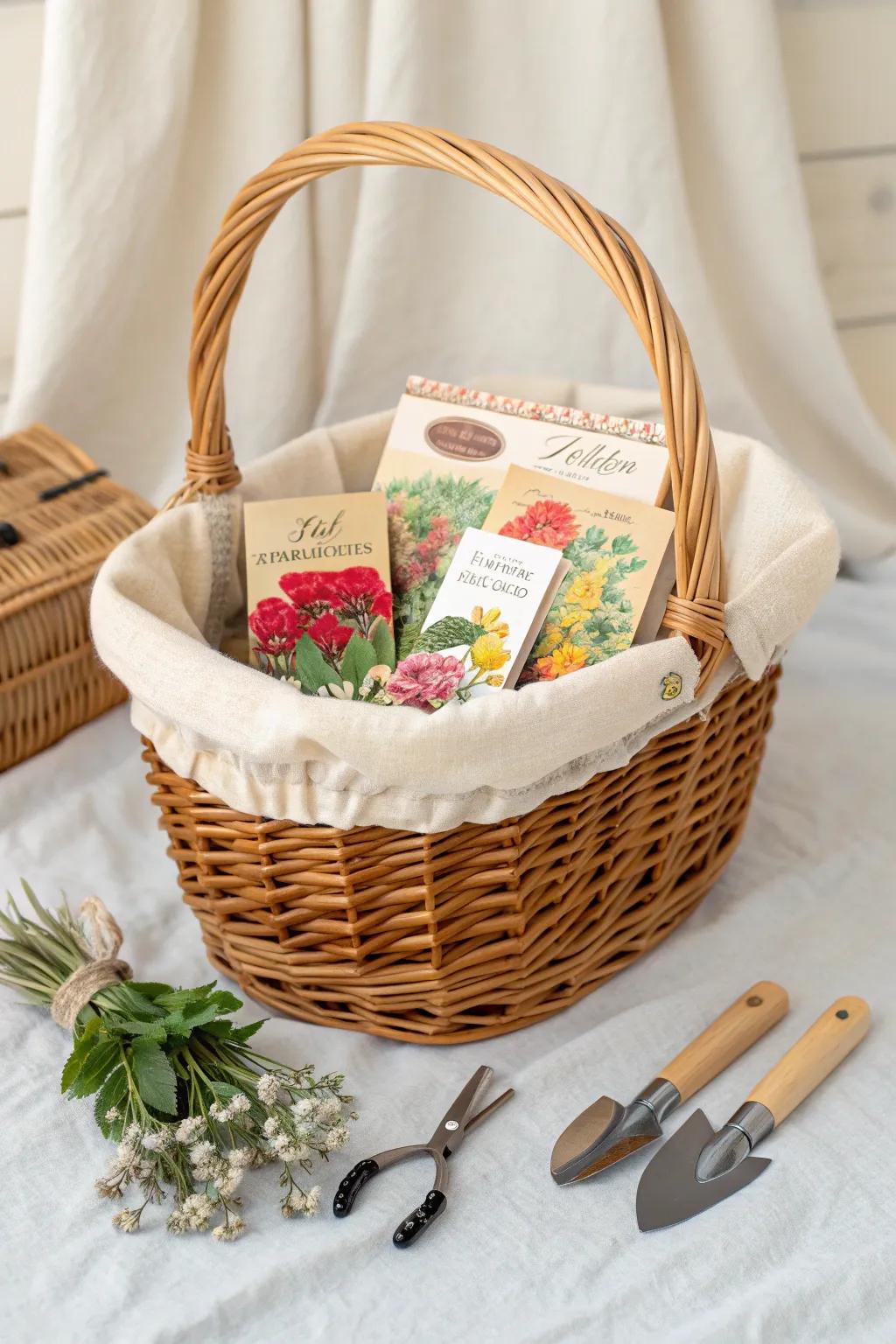 Gift the joy of growth with our Gardener's Delight Basket, a perfect blend of simplicity and vibrant charm for the garden lover.