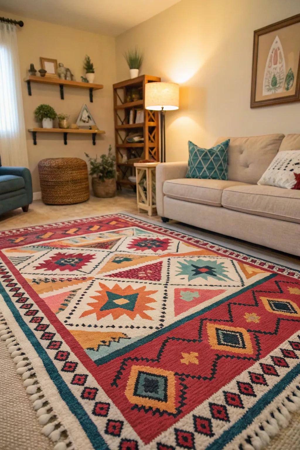 A hand-painted rug can be a stunning focal point.
