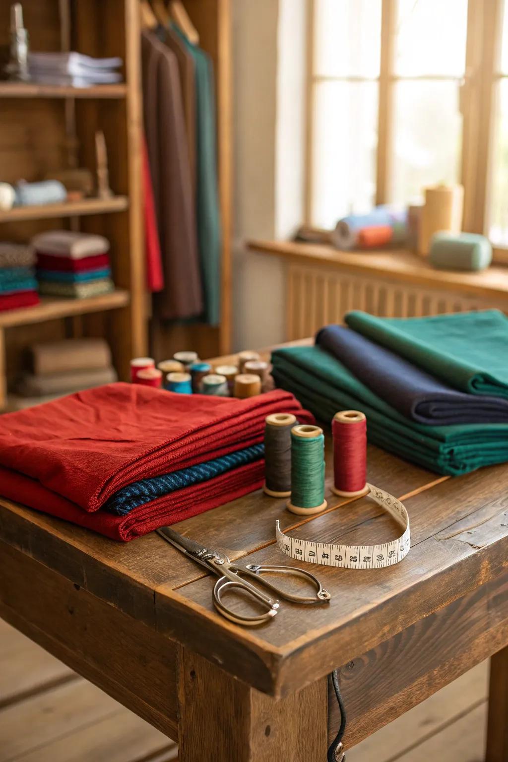 Discover the art of sewing: Transform fabric scraps into stunning creations in your own makerspace corner.