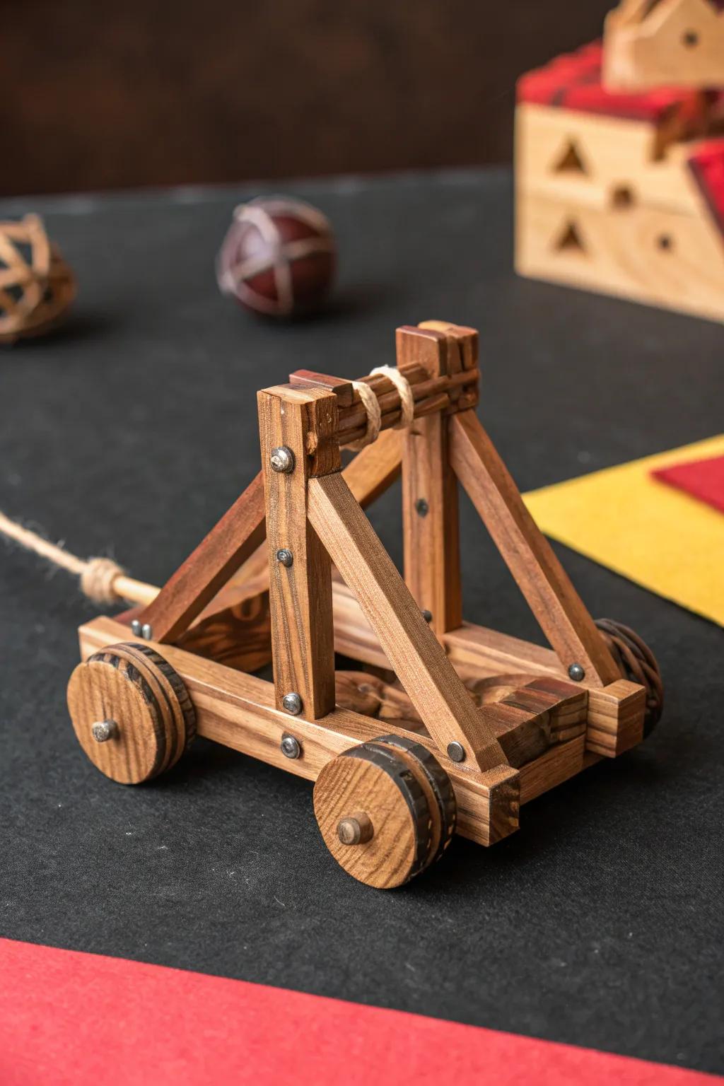 Launch into craftsmanship: Experience the power of simplicity with this mini wooden block catapult.