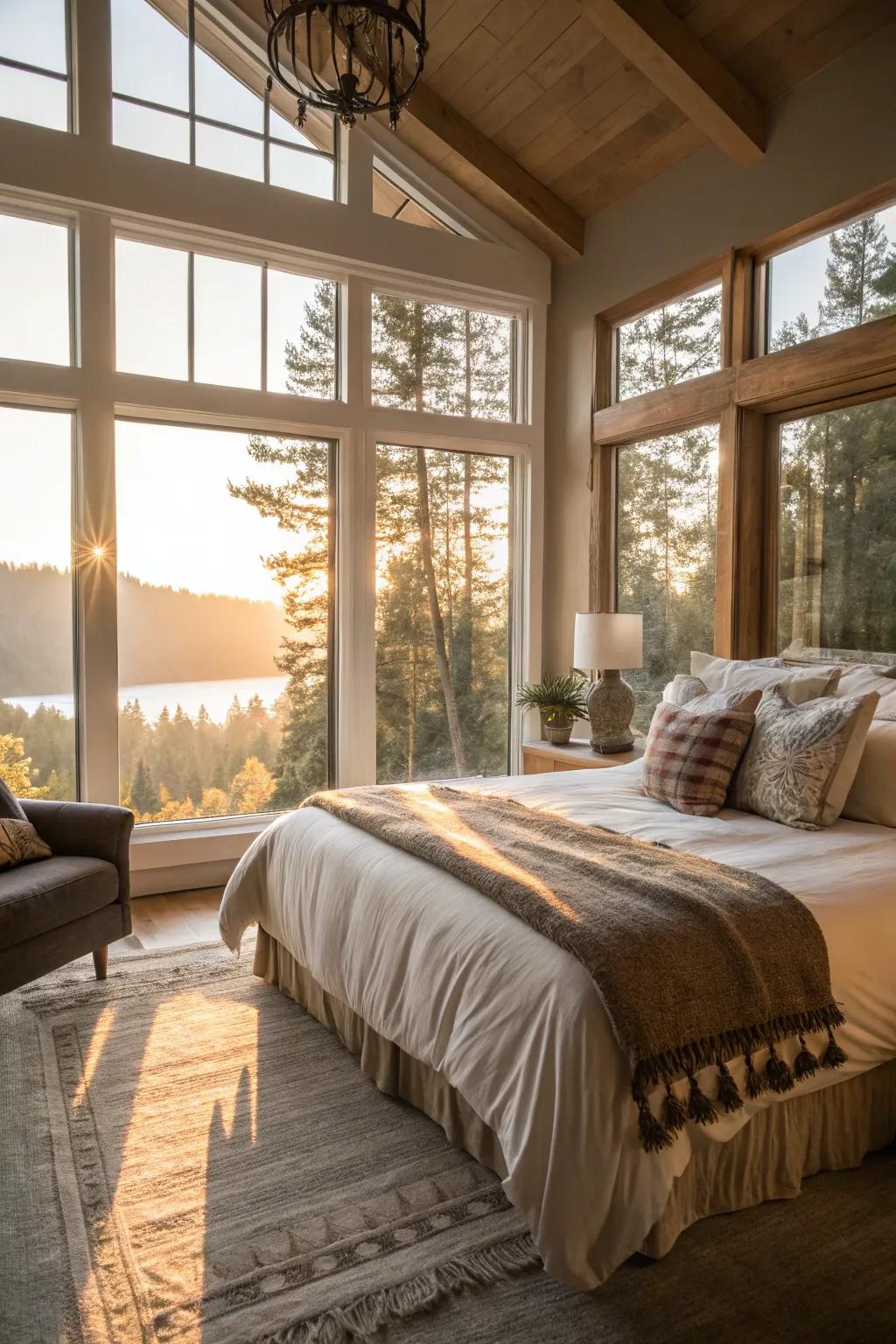Natural light enhances the spaciousness of this guest bedroom.