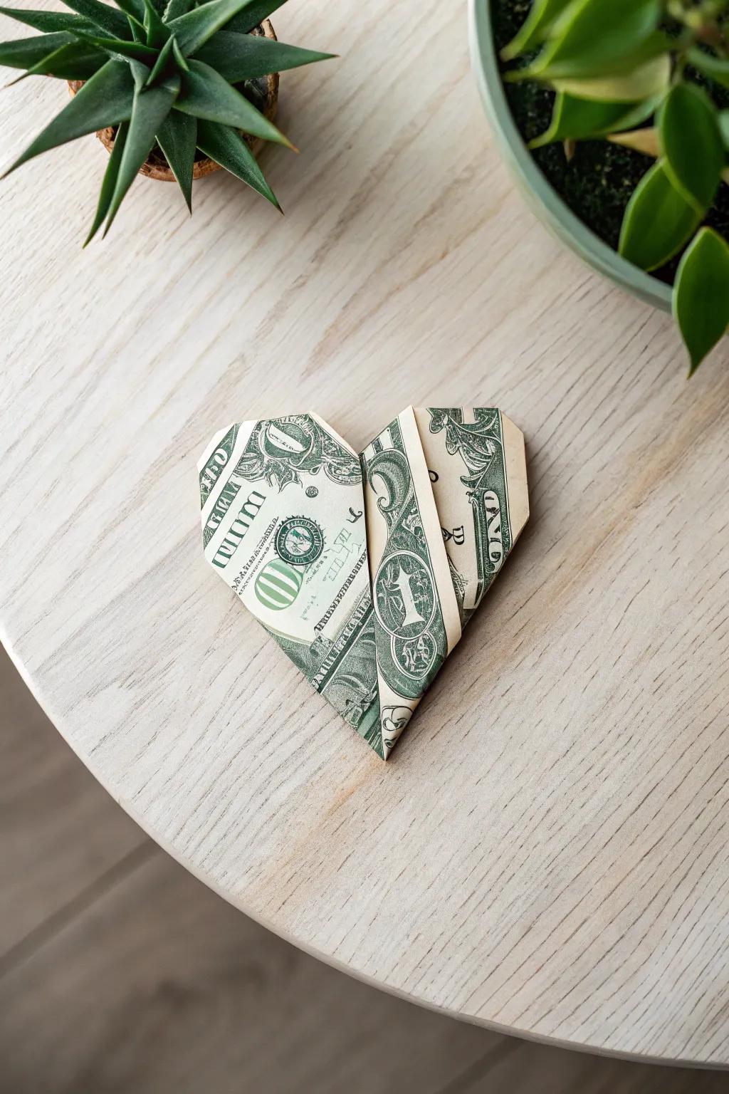 Crafted with Love: A Dollar Heart to Cherish Your Special Moments.