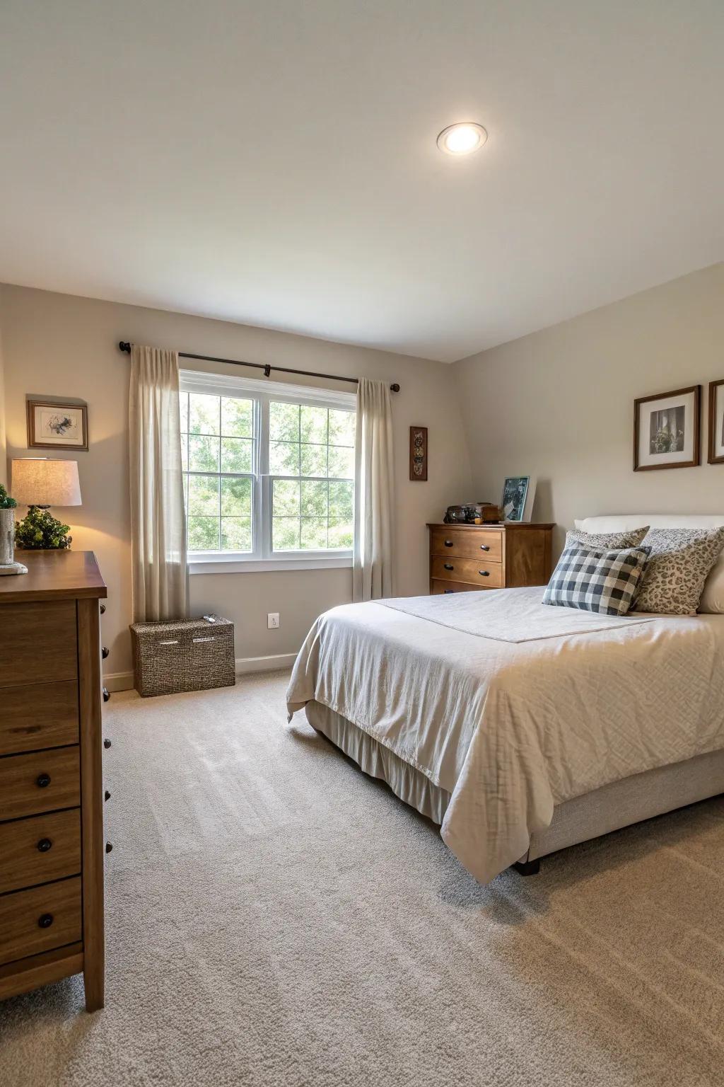A spacious layout with thoughtful organization enhances the room's openness.