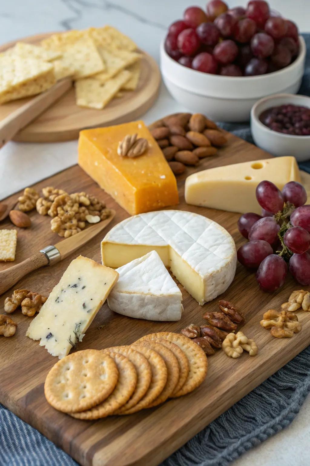 A selection of gourmet cheeses provides rich flavors and textures.