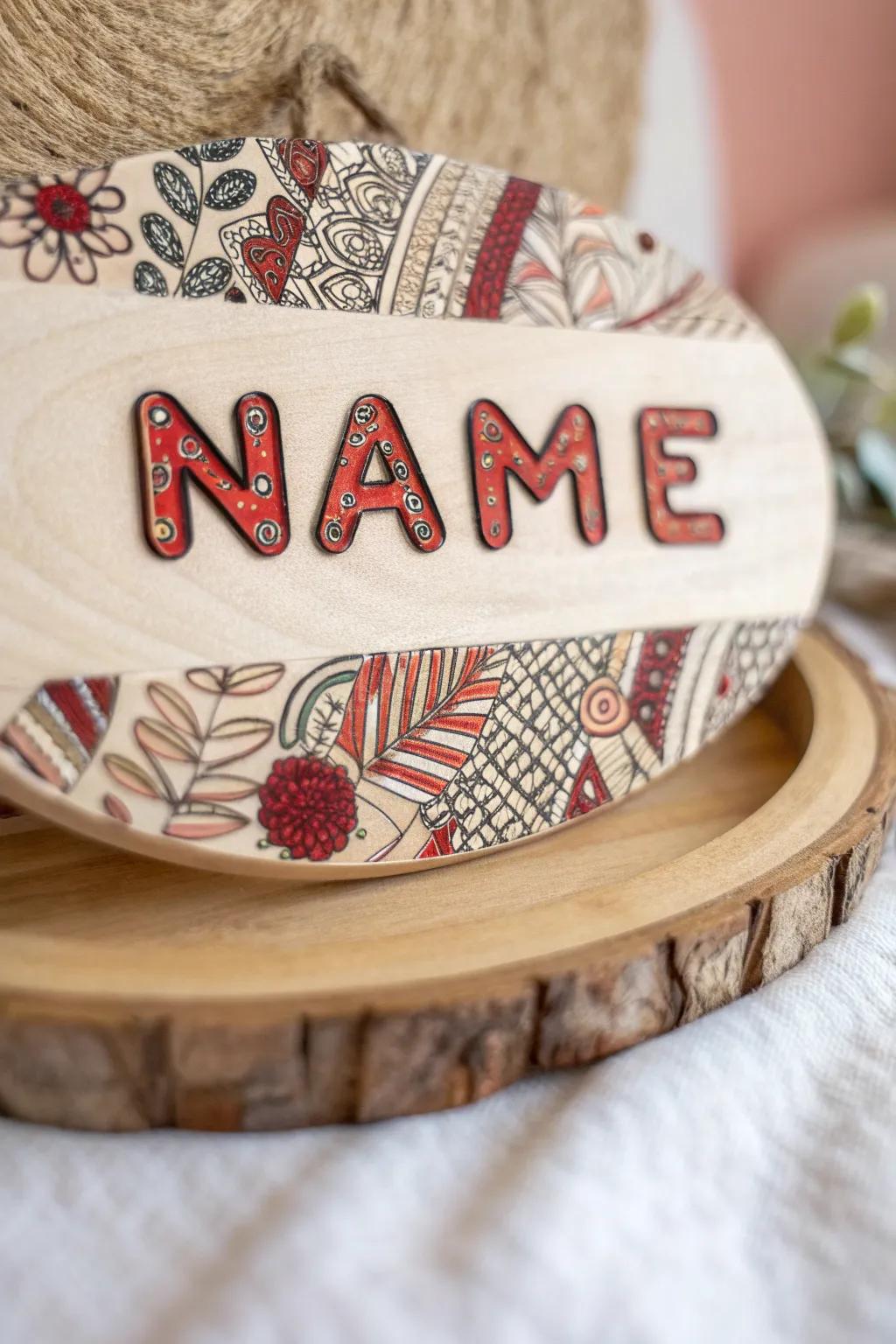 Transform your name into a canvas of whimsical doodles and patterns, blending bold colors with minimalist elegance.