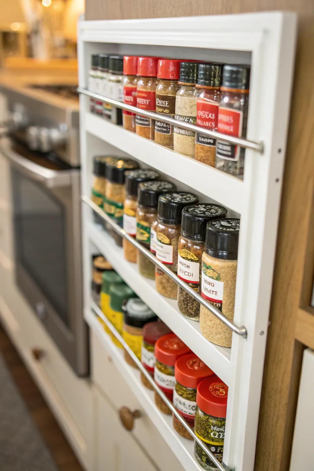 Keep your spices organized and accessible with built-in racks.