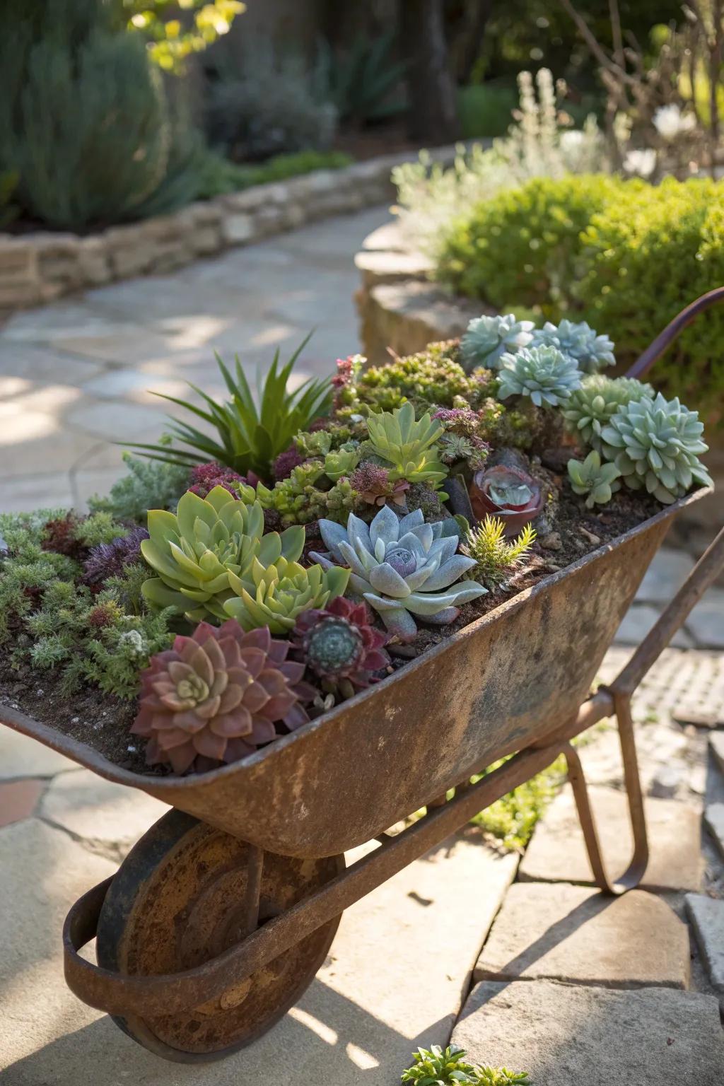 Transform rustic into remarkable with this succulent-filled wheelbarrow centerpiece.