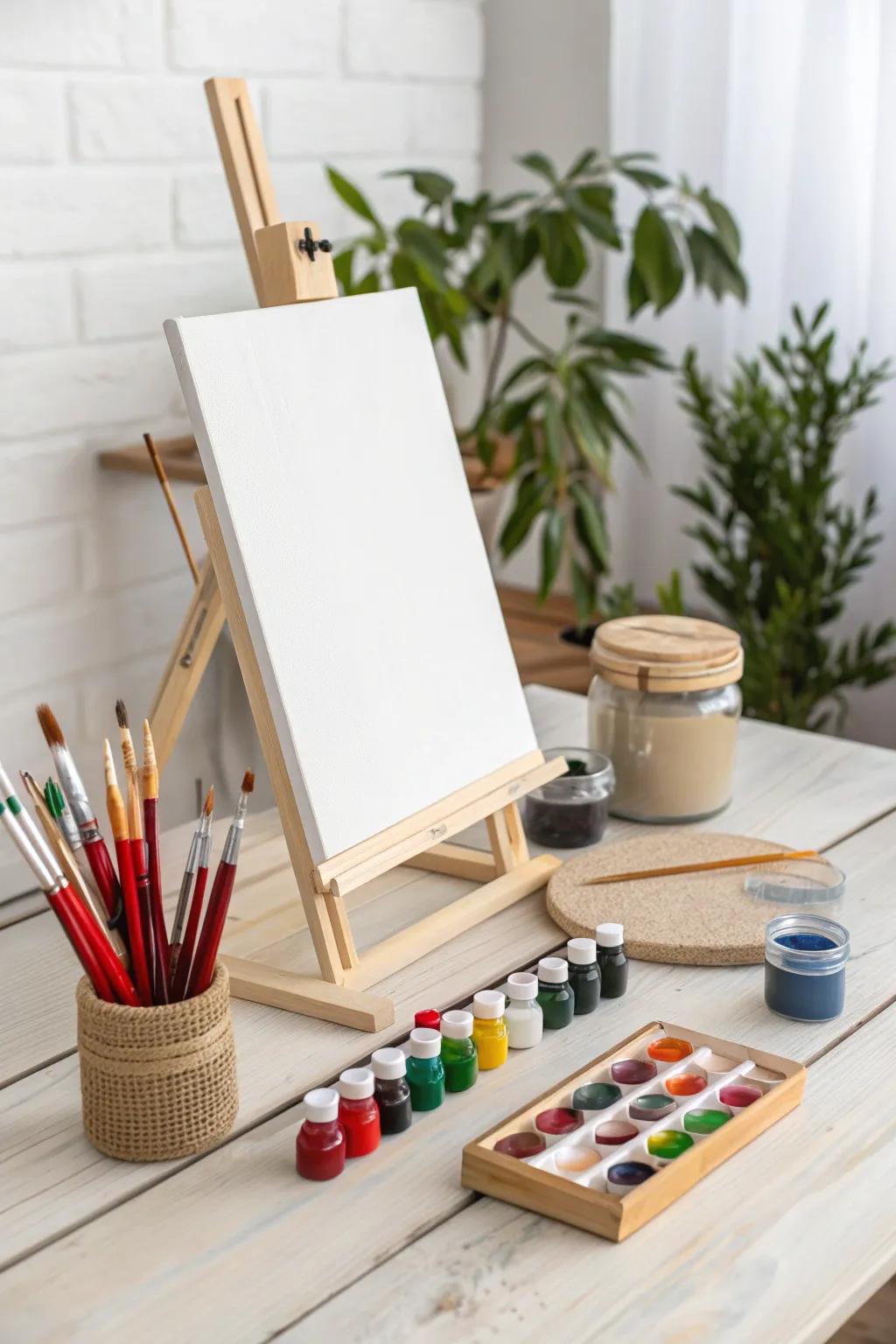 Unleash Your Creativity: Dive into a world of color at our chic canvas painting station, where simplicity meets bold expression.