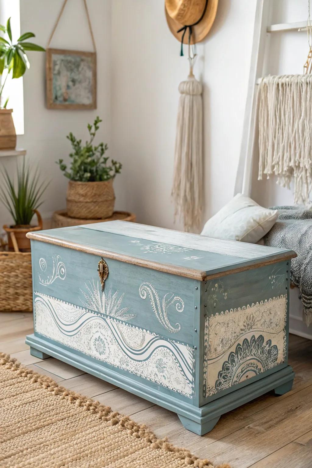 Discover the beauty of layered paint: Transform your space with this sea-inspired cedar chest.