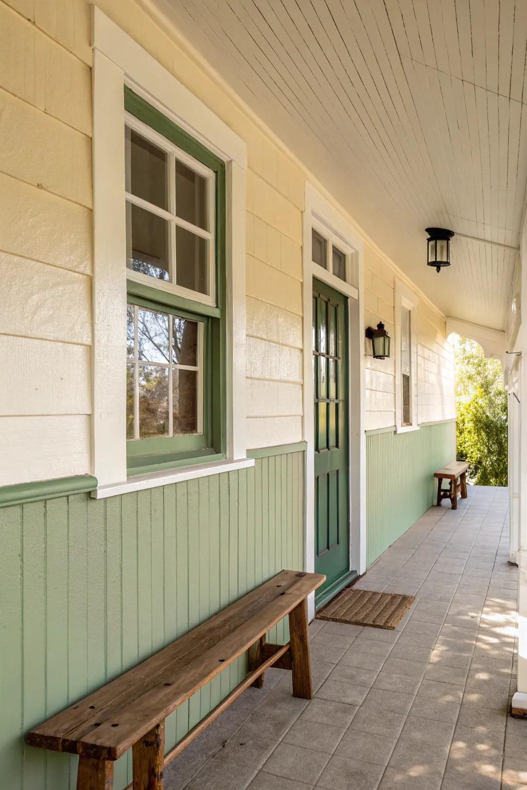 Transform your porch with soothing two-tone walls for a serene, stylish retreat. #PorchInspiration #ScandiBoho