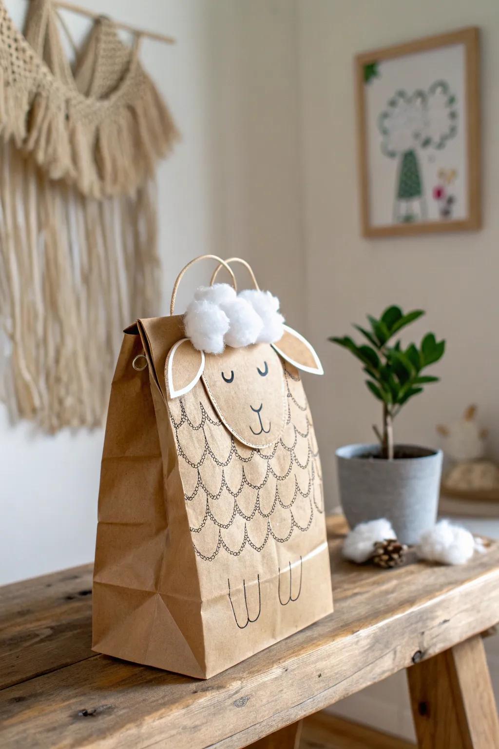 Meet your new storytelling companion: the charming paper bag sheep puppet!