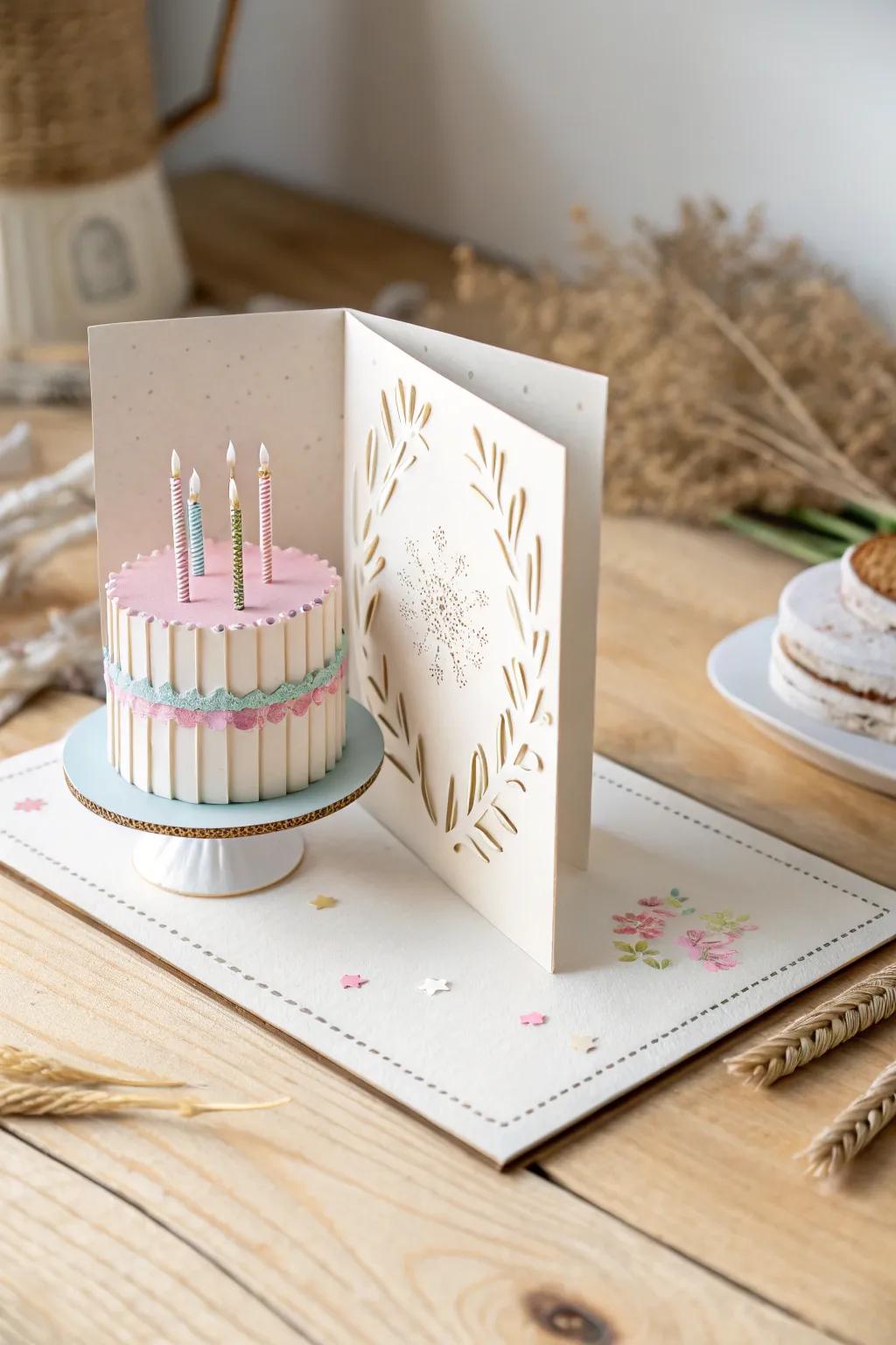 Surprise and delight with a pop-up card that's a masterpiece of minimalist design and playful elegance.